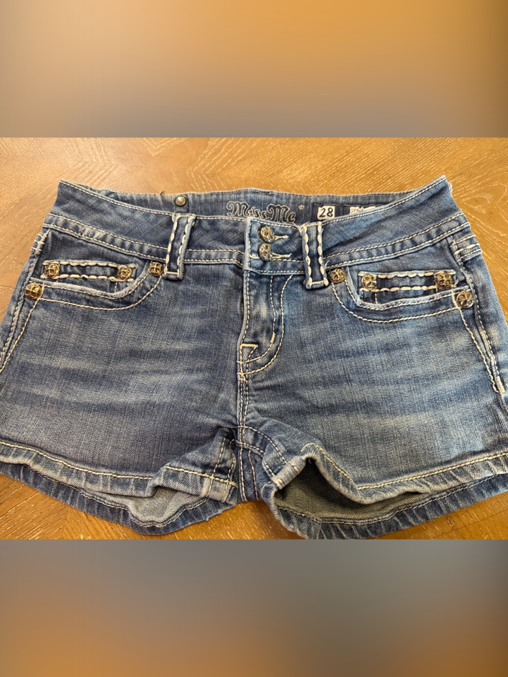 Miss Me Faded Blue Embroidered Denim Size 28 Shorts
